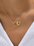 Set Dorado: Aros Gruesos + Collar Doble Círculo + Anillo en V