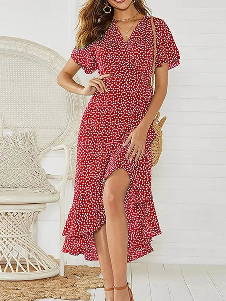 Vestido Largo Boho de Gasa Estampado con Volantes