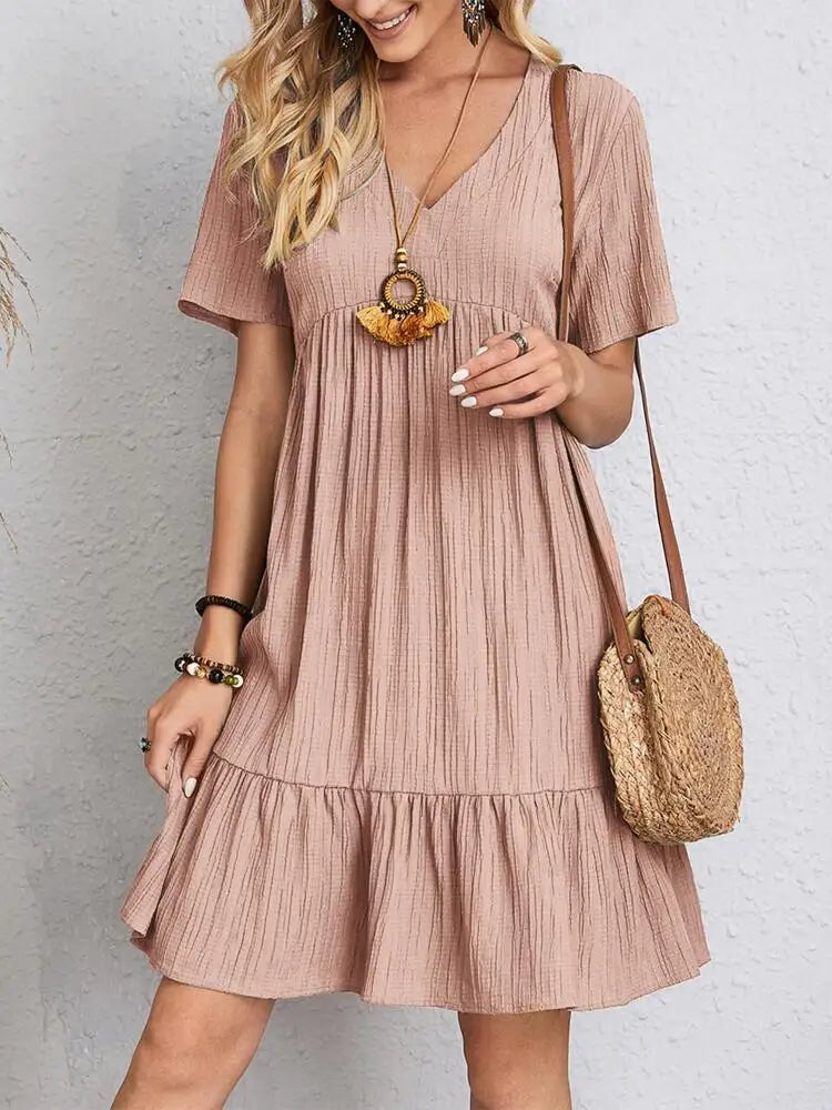 Vestido Corto Evasé con Volantes y Escote en V