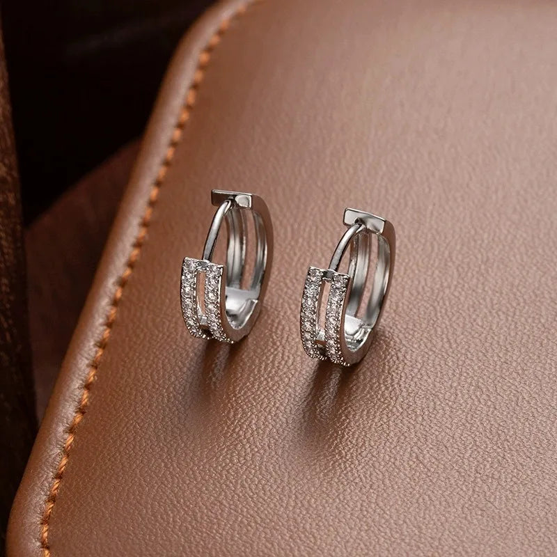 Pendientes Aro Huggie Doble con Circonitas