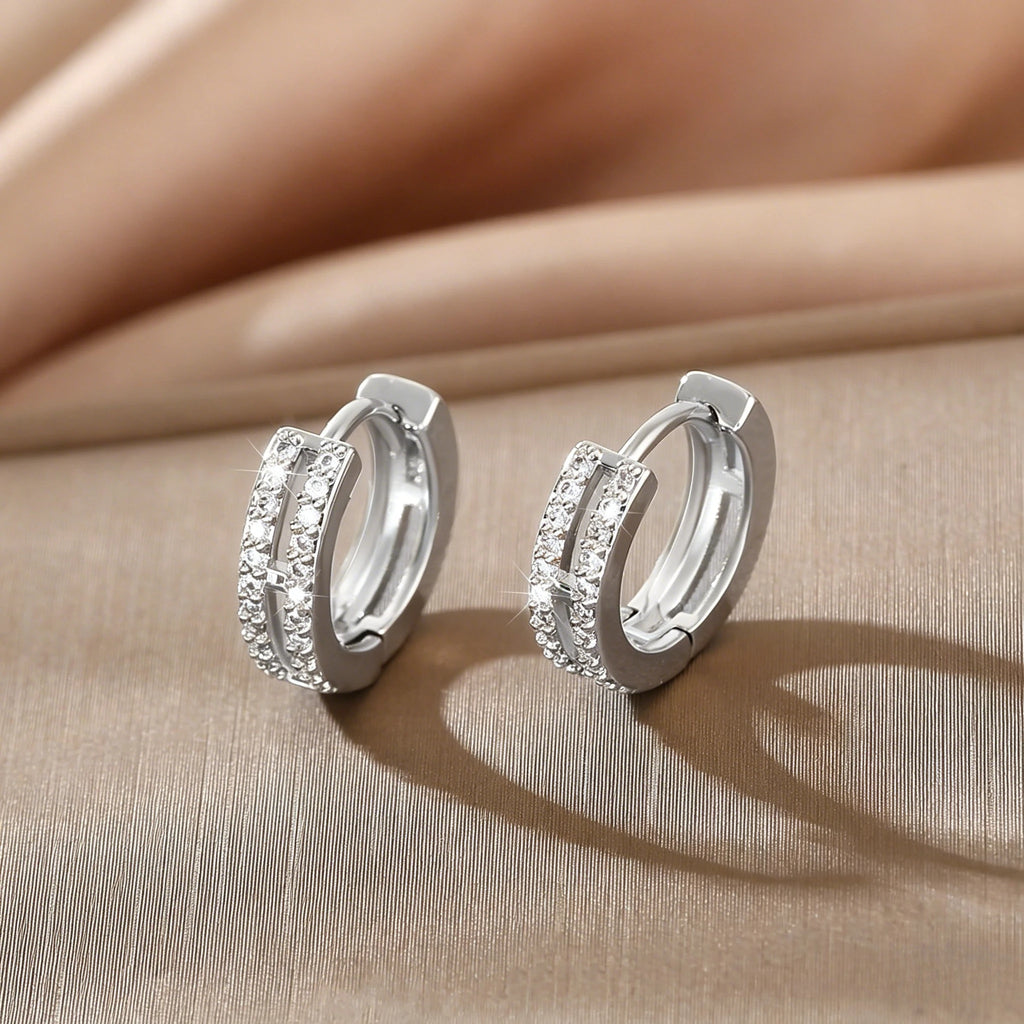 Pendientes Aro Huggie Doble con Circonitas
