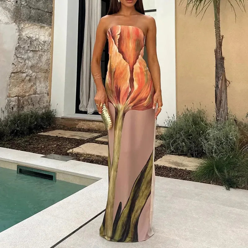 Vestido Largo Estampado Palabra de Honor
