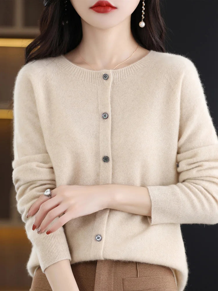 Cárdigan de Lana Merino con Cuello Redondo