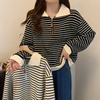 Sudadera de Rayas con Media Cremallera y Cuello Polo