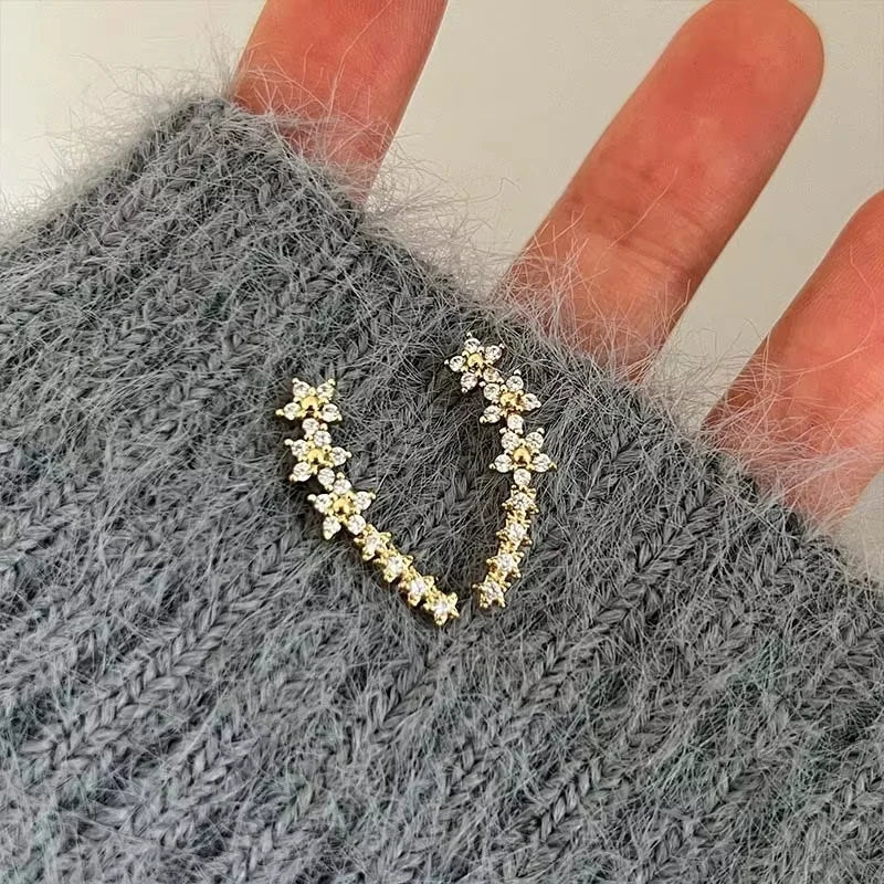 Pendientes Trepadores de Flor y Estrella con Circonitas