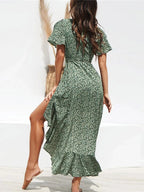 Vestido Largo Boho de Gasa Estampado con Volantes