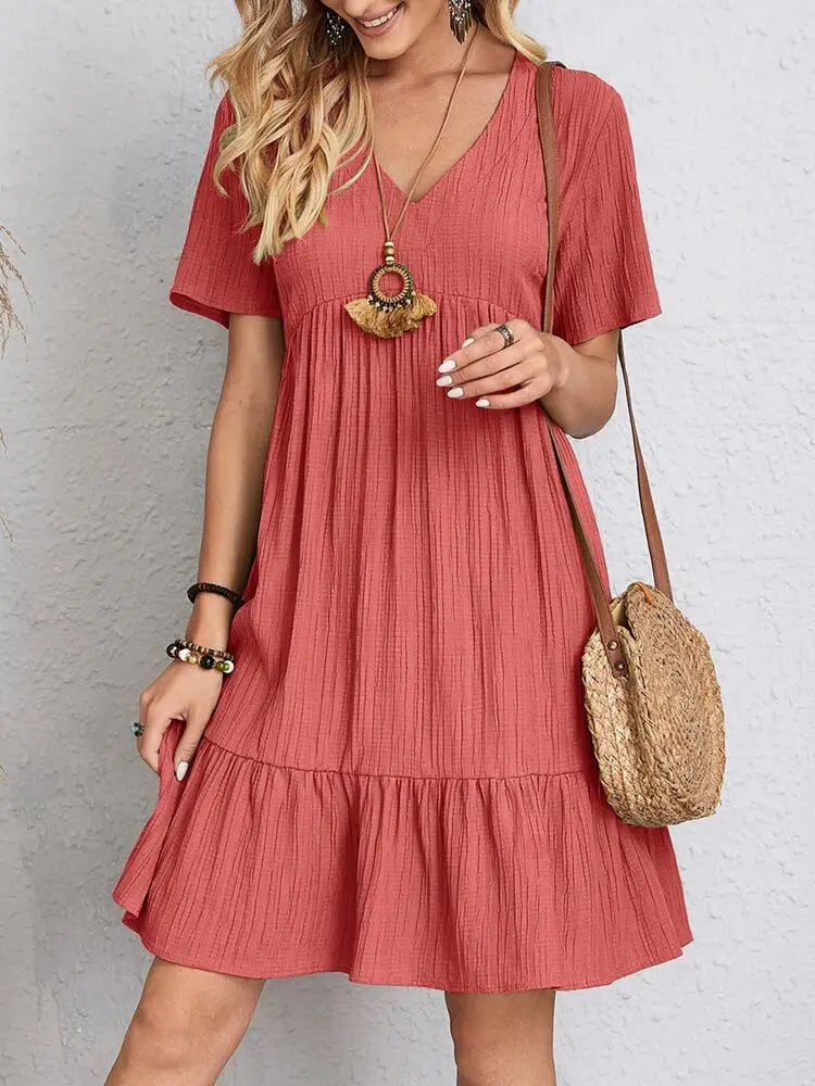 Vestido Corto Evasé con Volantes y Escote en V